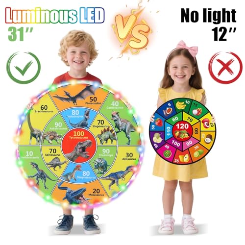 30 Inch LED Dart Board Kids Game,12PCS Sticky Balls,Indoor/Outdoor Sports Carnival Games Yard Party, Suitable for 3 4 5 6 7 8 9 10 Years Old Boys and Girls Birthday Gifts Dinosaur Toys