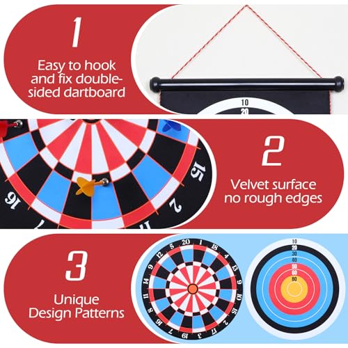 Ranslen Magnetic Dart Board for Kids and Adults, Double Sided Board Games with 15pcs Magnetic Darts, Boy Gifts Dartboard Toys Gift for Age 6 7 8 9 10 11 12 Year Old Boys