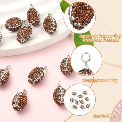 Stiesy Handmade Polymer Clay Rhinestone Rugby Charms 10Pcs, Sport Ball Charms Football Pendants for Jewelry Making, Unique Craft Supplies - color: Rugby-10pcs