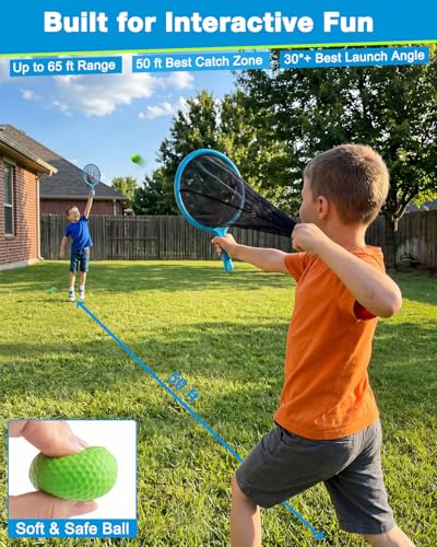 Slingshot Scoop Ball Set, Shoot and Catch Game Set with 2 Oversized Scoop Nets & 8 Foam Balls, Outdoor Toys Yard Pool Beach Games for Kids Ages 5-12, Birthday Gifts for Boys Girls