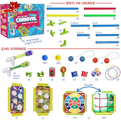 Carnival Games for Kids - Yard Games Include: Ring Toss, Beanbag, Ball Shooting Target Game, Ladder Toss, Darts Board, Tic Tac Toe, Birthday Party Activities, Portable Backyard Outdoor Games for Kids