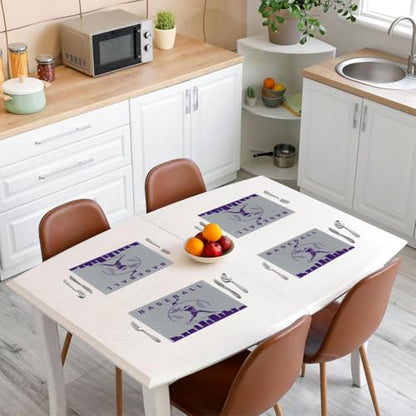 Erosebridal Baseball Placemats Set 4 Piece Softball Place Mat Sports Games Placement Mats Athlete City Silhouette Table Mats for Dining Table Setting, Grey Purple - color: Grey Purple
