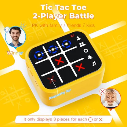 Rechargeable Tic Tac Toe Game Box with 5 Fun Brain Memory Games, Electronic Touchscreen Handheld Game, Portable Digital Puzzle Board Travel Toy, Gifts Choice for Kids and Adults(Yellow)