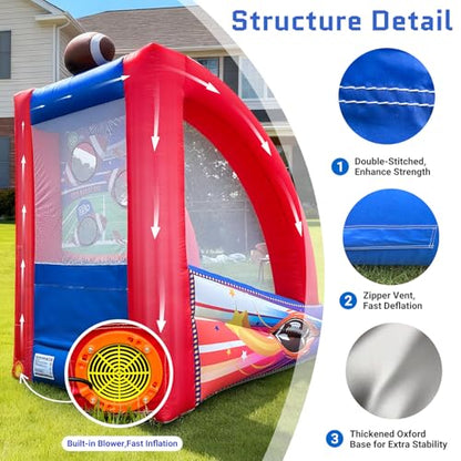 OZIS Inflatable Carnival Games with 2 Balls - Football Toss Throwing Target with Built-in Blower, Easy Setup for Indoor/Outdoor Commercial, Birthday Parties, and Lawn Interactive Game - size: Single Target