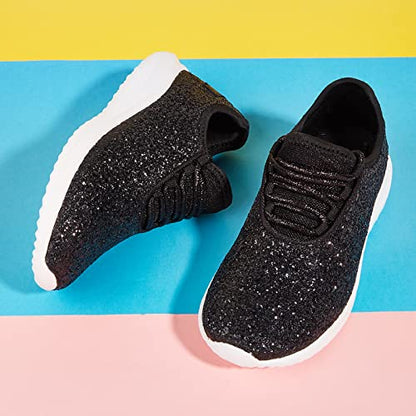 K KIP WOK Girls Glitter Sneakers Sparkle Slip On Walking Shoes for Kids/Children Breathable Running Sneakers - color: Black, size: 10 Toddler