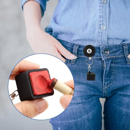2PCS Billiard Pool Chalk Holder with Retractable Key Ring, Heavy Duty Zinc Alloy Cue Chalk Case, Wear Resistant Snooker Stick Gear Accessories for Men, Universal Fit for Standard Square Chalks