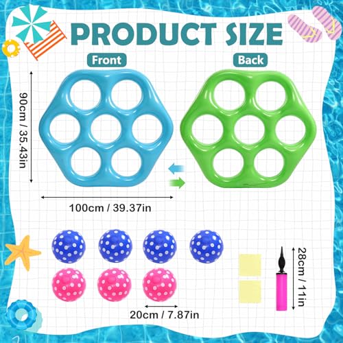 Cyfie Inflatable Floating Pool Toss Game Set with Balls and Pump for Teens Adults, Portable Hexagon Summer Swimming Pool Water Toy for Beach Party Family Backyard Pool Lake Game Travel Vacation - color: Blue-green