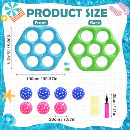 Cyfie Inflatable Floating Pool Toss Game Set with Balls and Pump for Teens Adults, Portable Hexagon Summer Swimming Pool Water Toy for Beach Party Family Backyard Pool Lake Game Travel Vacation - color: Blue-green