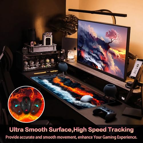 Canjoy Gaming Mouse Pad, 31.5x15.7inch Large Extended Mousepad Big Computer Desk Mat for Keyboard and Mouse Full Desk Mouse Mat with Non-Slip & Rubber Base - color: Magma and Sea