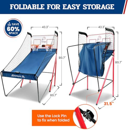 BAGAIL Basketball Arcade Game, Electronic Basketball Shooting Game with 8 Game Modes, Arcade Sounds, Foldable Frame, 4 Balls, Inflation Pump, Ideal Indoor Sport Games for All Players - Dual Shots - style: Dual Shots