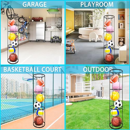 Garage Ball Storage Rack, Wall-Mounted Basketball Holder, Vertical Ball Rack for Soccer Volleyball Football Basketball, Space-Saving Sports Ball Storage Organizer for Garage & Home - size: 3 layer without Wheels