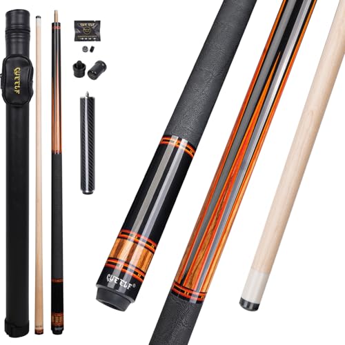 CUEELF Professional Pool Cue Stick – Handmade, Low Deflection | Solid Brass Joint Low Deflection Shaft 12.5mm Pro Tip & Inlay Ring Leather Non-Slip Wrap Precision Balanced - color: CJ-SH-06