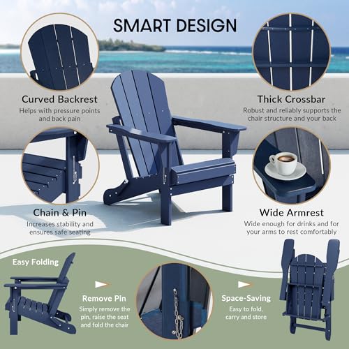 WestinTrends Malibu HDPE Outdoor Patio Folding Poly Adirondack Chair, Navy Blue - color: Navy Blue, size: 1 Chair