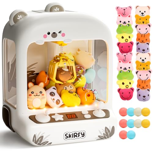 Skirfy Mini Claws Machines for Kids,Vending Machines Toys for Boys Girls 6 7 8 9 Year Old,Arcades Games Toys Bear with LED Light & Adjustable Sound,Birthday Party for 6-12 Year Old Boys Girls - color: White