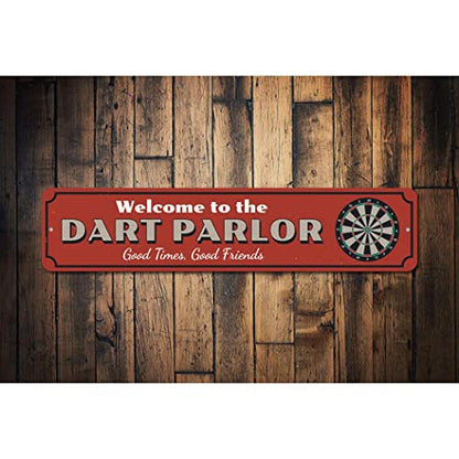 Dart Parlor Welcome Sign, Custom Good Times Good Friends Sign, Dart Board Game Room Man Cave Dorm Aluminum Decor - 3" x 13" - size: 0) 3 x 13 Inches