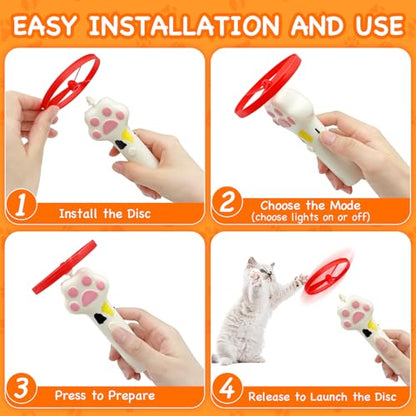 Cat Fetch Toy, Flying Cat Toy Disc Launcher with 6 Soft & Flexible Discs, Cat Toys for Indoor Cats, Interactive Cat Toy for Bored Kittens & Adult Cats