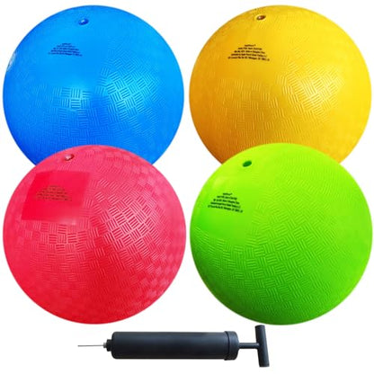 AppleRound 4-Pack of 5 Inch Small Playground Balls for Toddlers Kids with Air Pump - Kickball, Handball for Outdoor Kindergarten Preschool Games - color: Blue, Red, Green, Yellow