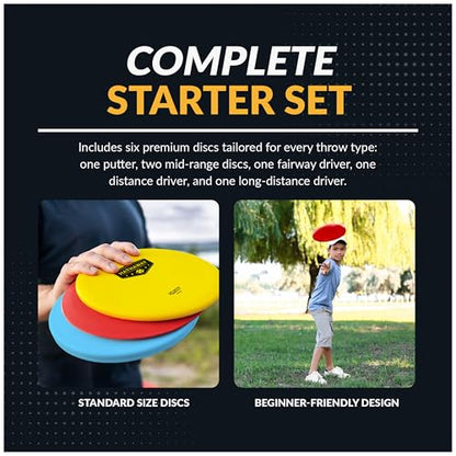 Hathaway Disc Golf Starter Set with Bag – 8.25” Frisbee Golf Discs Set with PVC Carrying Bag for Basic Disc Golf Accessories - Three Drivers, Two Mid-Range & One Approach/Putter Disc Golf Set with Bag