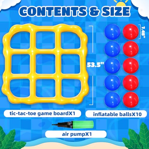 MGparty Pool Games Toys Set - Inflatable Tic Tac Toe Pool Toy with 10 Balls - Summer Outdoor Water Fun for Kids Adults Teens Family Swimming Pool Float Beach Backyard Party Game (2-10 Players)