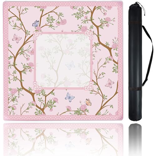 Mahjong Mat for Table, 31.5''x31.5'' Non-Slip & Noise Reduction Mahjong Mat with Rules,Mah Jongg Gift with Carrying Bag for Poker,Board Games,Dominoes,Cards & Tile Games (Light Pink) - color: Light Pink
