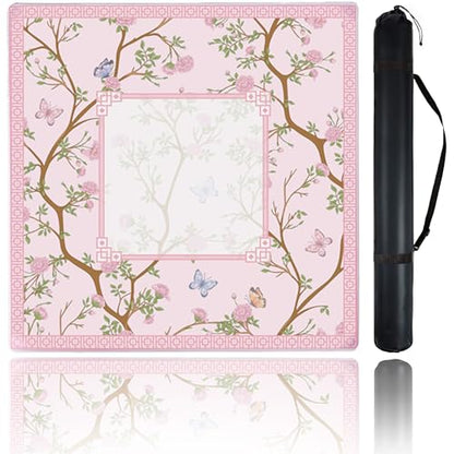 Mahjong Mat for Table, 31.5''x31.5'' Non-Slip & Noise Reduction Mahjong Mat with Rules,Mah Jongg Gift with Carrying Bag for Poker,Board Games,Dominoes,Cards & Tile Games (Light Pink) - color: Light Pink