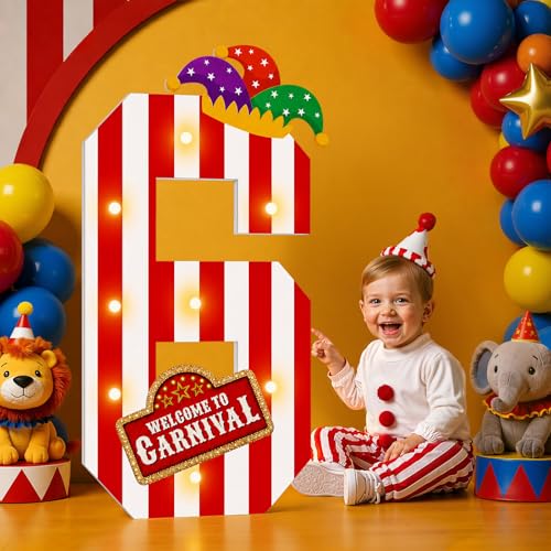 imprsv Carnival Decorations Circus Theme Party Decorations3ft Large Marquee Numbers for 6th Birthday Party Decor (Number 6) - color: Number 6