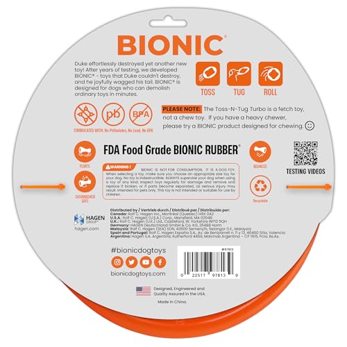 BIONIC Toss-N-Tug Turbo Dog Toy - High-Visibility Ultimate Three-in-One Dog Toy, Lightweight Design for Light Chewers