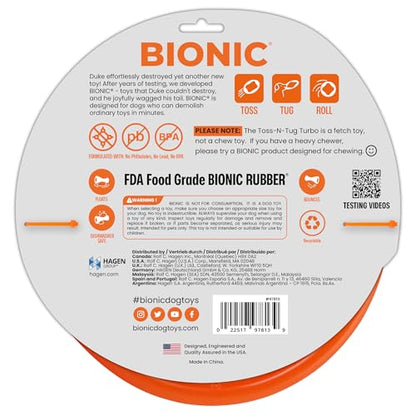 BIONIC Toss-N-Tug Turbo Dog Toy - High-Visibility Ultimate Three-in-One Dog Toy, Lightweight Design for Light Chewers
