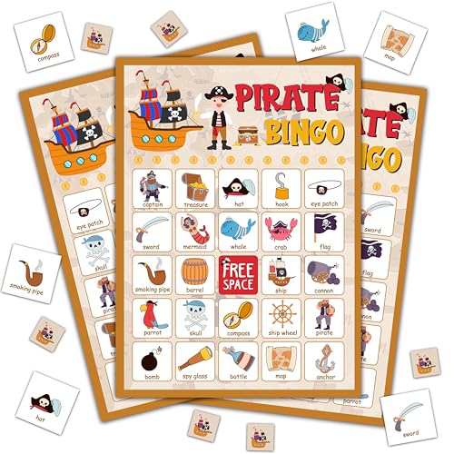 Pirate Party Game - Bingo Cards for Adults, 24 Players - color: Pirate
