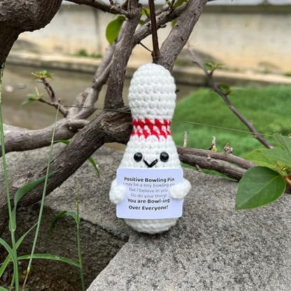 Bowling Accessories Crochet Gifts, Emotional Support Bowling Pin Office Desk Decor Decorations for Women Men (Positive Bowling Pin) - style: Positive Bowling Pin