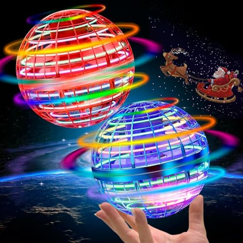 2 Pack-2025 Upgraded Flying Orb Ball Toy, Hover Boomerang Ball Spinner Mini Drone - Magic Floating Galactic Fly Spinning Orb, for Boys Girls and 6-12 Age Kids - color: Blue+red
