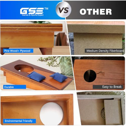 GSE Games & Sports Expert Mini 10"x5" Tabletop Cornhole Toss Game Set with 8 Bean Bags, Wooden Desktop Cornhole Game for Office Desk, Home, Parties, Travel Fun