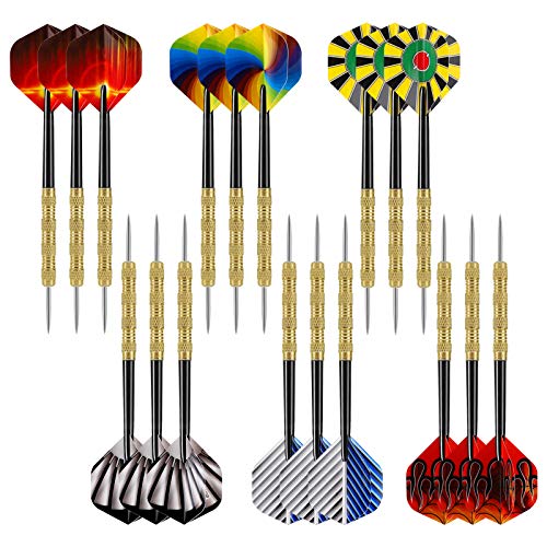 Accmor Metal Tip Darts, Steel Tip Darts, 14 Grams Professional Metal Darts, Darts Metal Tip Set, Metal Darts for Dartboard - color: Colorful-Gold, style: 18 pack