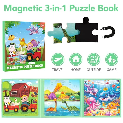Animal Magnetic Puzzles for Toddlers 3-5, Travel Toys for Kids Ages 4-6, Educational Learning Magnets, Ideal Road Trip Activities for 3 4 5 6 Boys and Girls - style: Animal