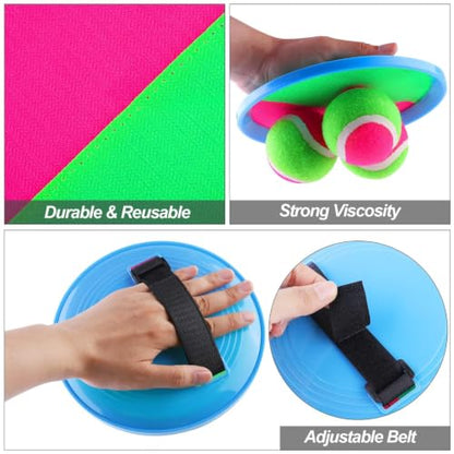 Aneco Toss and Catch Paddle Game Set Disc Paddles and Toss Ball Sport Game with Storage Bag, 6 Paddles and 6 Balls - color: Light Blue/Black/Yellow