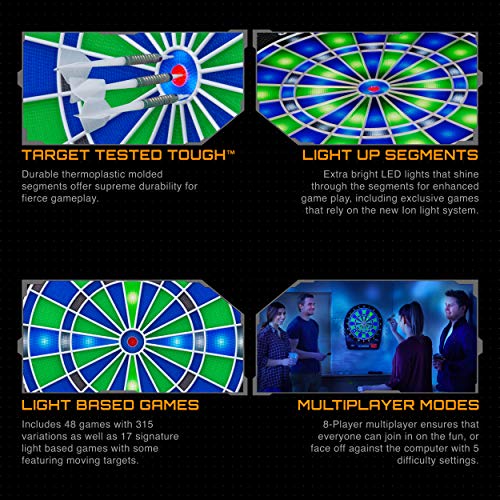 Viper Ion Illuminated Electronic Dartboard, 15.5 in Regulation Target, LED Segments, 48 Games, 8 Players, 6 Darts Included