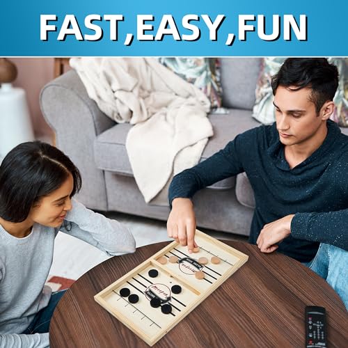 moopok Fast Sling Puck Game - Fast Action Super Foosball Table Desktop Battle Slingshot Wooden Air Hockey Board Game -Guaranteed Fun for Family Game Night or Friends Party - size: (Standard) Large
