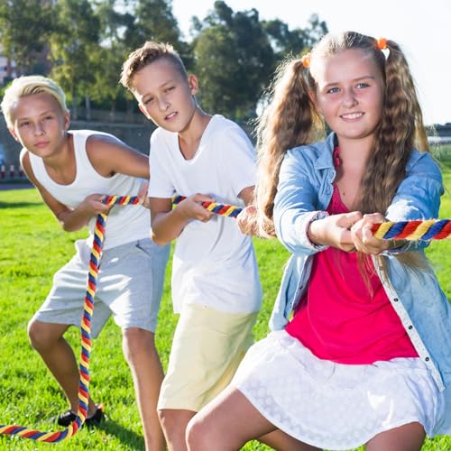 NEBURORA 20FT Tug of War Rope for Adults Outdoor Games Field Day Family Reunion Summer Outside Yard Backyard Lawn Camping Picnic Carnival Party Games - color: Red, Yellow and Blue