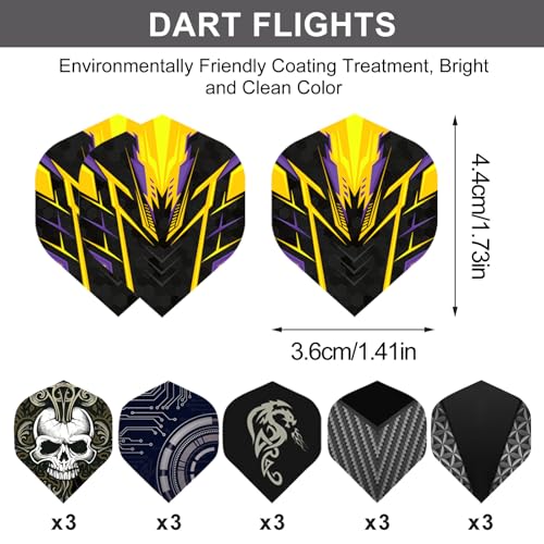 24/18Pcs Dart Flights and Stems Sets Durable Metal Stems, Colourful Dart Flights and Stems Combination, Aluminium 2BA Threaded Dart Fittings (Multi-Size Set) - color: black
