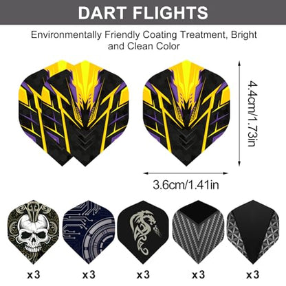 24/18Pcs Dart Flights and Stems Sets Durable Metal Stems, Colourful Dart Flights and Stems Combination, Aluminium 2BA Threaded Dart Fittings (Multi-Size Set) - color: black