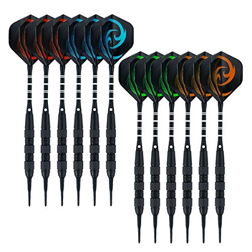 12 Pack Soft Tip Darts - Plastic Tip Darts 18 Grams with 100 Extra Dart Tips, Dart Flight Protector, Aluminum Shafts and Rubber O-Rings - style: C