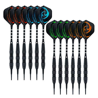 12 Pack Soft Tip Darts - Plastic Tip Darts 18 Grams with 100 Extra Dart Tips, Dart Flight Protector, Aluminum Shafts and Rubber O-Rings - style: C