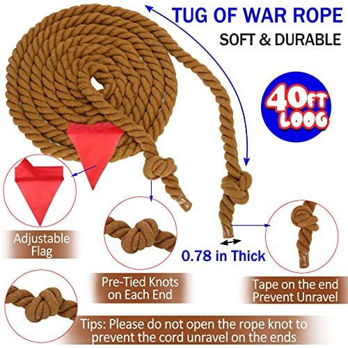 Outdoor Games 40FT Tug of War Rope Brown & Potato Sack Race Bags Kit for Kids and Adults, Field Day Family Reunion Outside Yard Summer Backyard Lawn Picnic Carnival Fun Easter Games