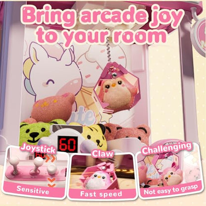 Unicorn Claw Machine for Kids, Arcade Prize Grabber with 20 Mini Plush Toys and 20 Capsules, 3-Lever Controls, Lights and Music, Gift for Ages 3 and Up - style: Unicorn