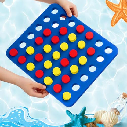 RoundFunny 4 in a Row Pool Connect Game Set EVA Floating Board Game 4 to Score Strategy Board with Chess Pieces Mesh Bag for 2 Player Family Pool Playing