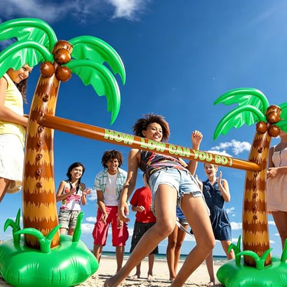 75 Inch Hawaiian Inflatable Limbo Party Game Set Palm Tree Limbo Outdoor Toys Tropical Theme Fun Pole for Summer Outdoor Beach Pool Birthday Party Activities