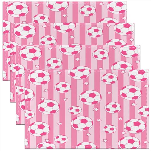 Castle Fairy Soccer Kids Placemats Set of 4,Cartoon Star Geometric Stripe Table Place Mats,Ball Sport Games Theme Kitchen Decor,Light Pink Placemat Kitchen Table Decoration 12"x18" - color: Light Pink
