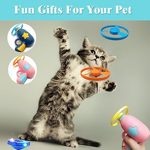 14 Pieces Cat Fetch Toys, Interactive Flying Cat Toy with 2 Light Up Spinning Tops, 10 Flying Propellers, Cat Kitten Tracks Interactive Toy for Training Hunting Chasing - color: Dark Blue+Pink