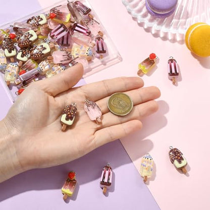 Stiesy 40Pcs Printed Resin Ice Lolly Charms with Loop, 5 Styles Cute Sweet Food Charm Beads Bulk for Jewelry Making, DIY Craft Projects and Present Making - color: Ice Lolly-5 Styles-40pcs