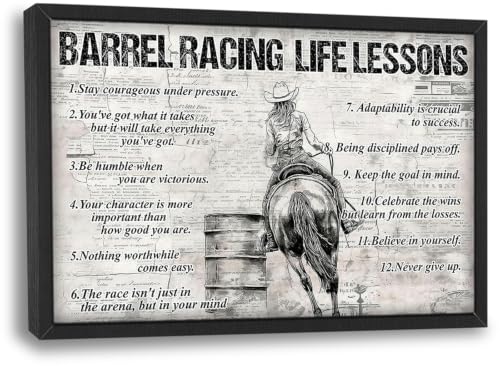 Barrel Racing Wall Art Barrel Racing Life Lessons Framed Wall Decor Sports Motivational Quotes Canvas Pictures Sign Poster Decorations Print Painting Artwork for Room Living Room Bedroom 24x16inch - color: Barrel Racing, size: 16"L x 24"W